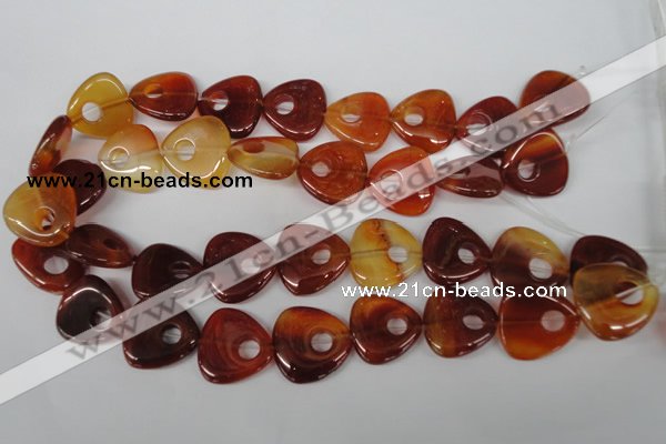 CFG276 15.5 inches 25*25mm carved triangle red agate beads