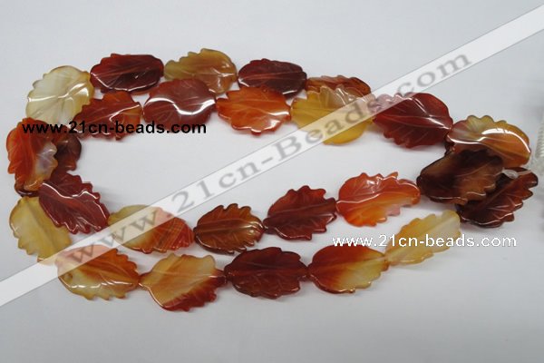 CFG280 15.5 inches 20*30mm carved leaf red agate beads