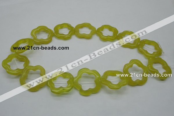 CFG33 15.5 inches 30mm carved flower lemon jade gemstone beads