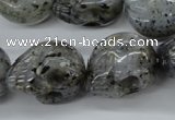 CFG344 15.5 inches 18*22mm carved skull moss quartz beads