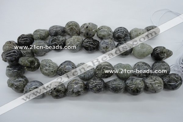 CFG344 15.5 inches 18*22mm carved skull moss quartz beads