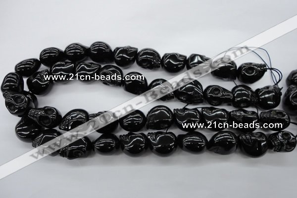 CFG345 15.5 inches 17*19mm carved skull black agate beads