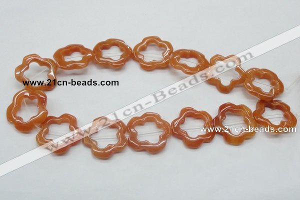 CFG35 15.5 inches 30mm carved flower red aventurine jade beads