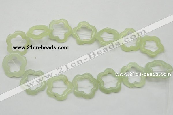 CFG36 15.5 inches 30mm carved flower green jade beads