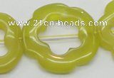 CFG38 15.5 inches 35mm carved flower lemon jade gemstone beads