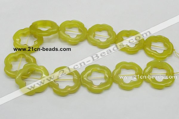 CFG38 15.5 inches 35mm carved flower lemon jade gemstone beads