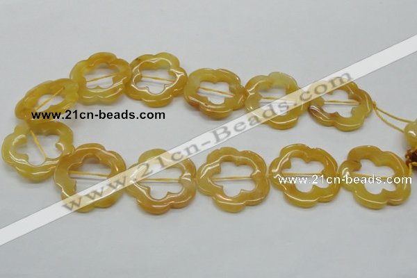 CFG39 15.5 inches 35mm carved flower yellow jade gemstone beads