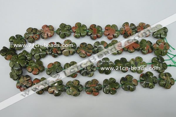 CFG451 15.5 inches 20mm carved flower unakite gemstone beads