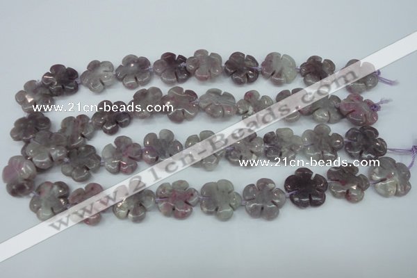 CFG454 15.5 inches 20mm carved flower lilac jasper beads