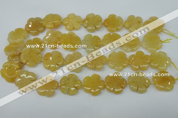 CFG458 15.5 inches 24mm carved flower yellow jade beads