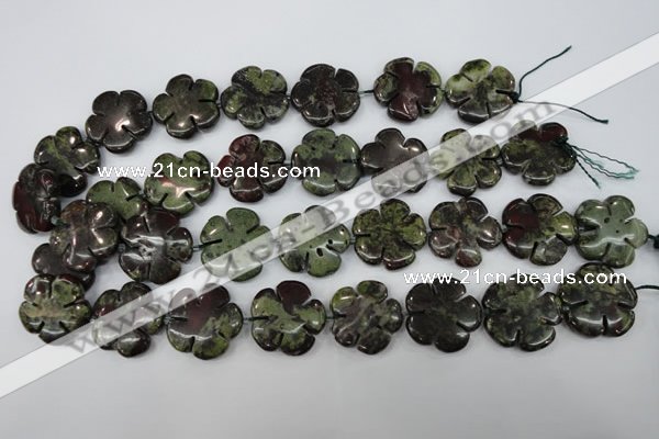 CFG460 15.5 inches 24mm carved flower dragon blood jasper beads