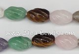 CFG52 15.5 inches 10*16mm carved rice mixed gemstone beads