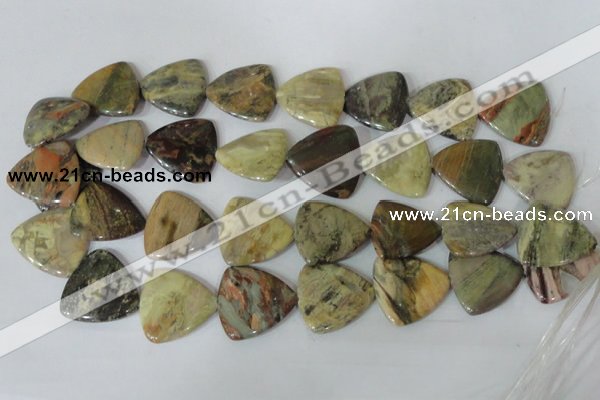 CFG532 15.5 inches 25*25mm carved triangle jasper gemstone beads