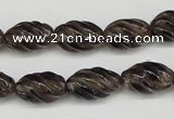 CFG55 15.5 inches 10*16mm carved rice smoky quartz beads