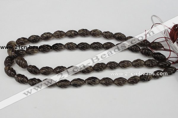 CFG55 15.5 inches 10*16mm carved rice smoky quartz beads