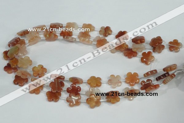 CFG654 15.5 inches 15mm carved flower red quartz beads