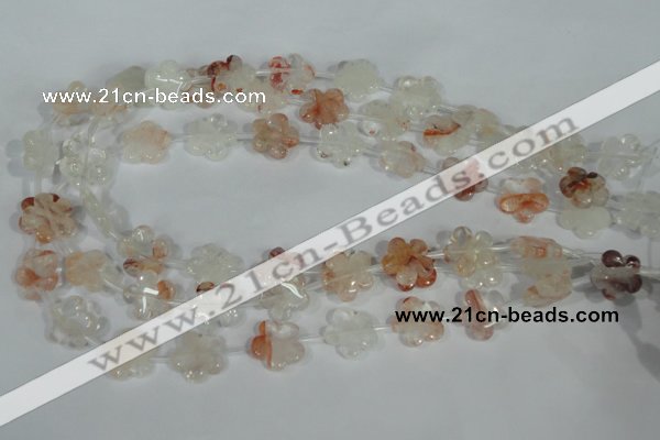 CFG657 15.5 inches 15mm carved flower pink quartz beads