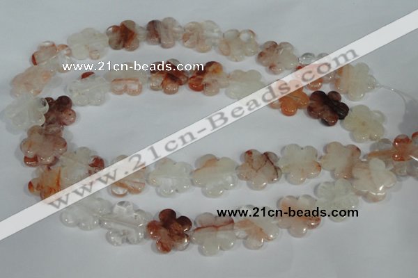 CFG658 15.5 inches 20mm carved flower pink quartz beads