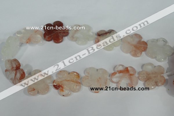 CFG659 15.5 inches 30mm carved flower pink quartz beads