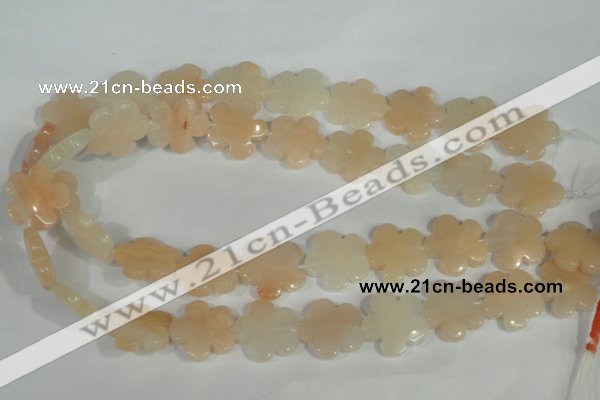 CFG667 15.5 inches 20mm carved flower pink aventurine jade beads