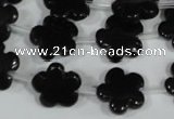 CFG675 15.5 inches 15mm carved flower black obsidian beads