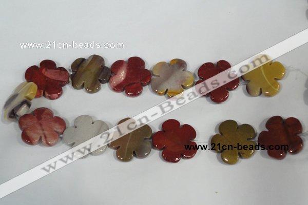 CFG686 15.5 inches 30mm carved flower mookaite gemstone beads