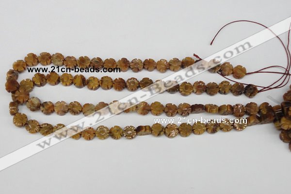 CFG69 15.5 inches 10mm carved flower yellow tiger eye gemstone beads