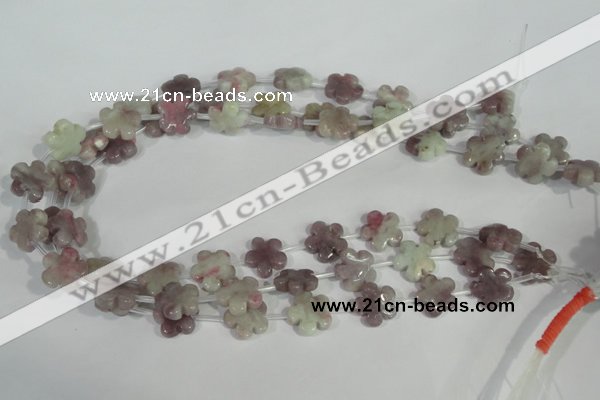 CFG690 15.5 inches 15mm carved flower lilac jasper beads