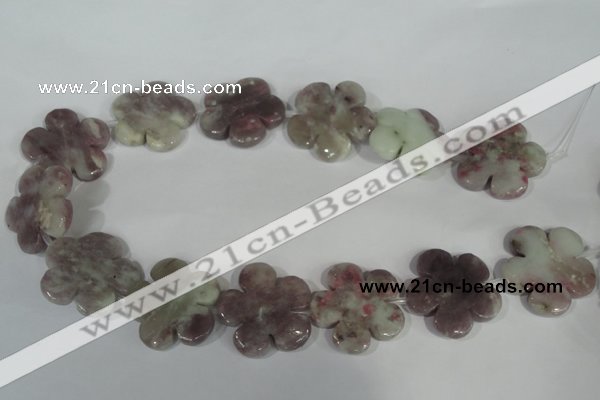 CFG692 15.5 inches 30mm carved flower lilac jasper beads