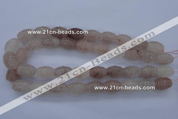 CFG751 15.5 inches 15*20mm carved rice natural pink quartz beads