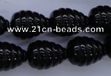 CFG758 15.5 inches 15*20mm carved teardrop black agate beads