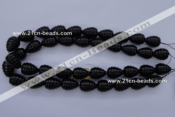CFG758 15.5 inches 15*20mm carved teardrop black agate beads