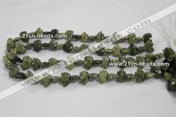 CFG769 15.5 inches 10*15mm carved animal green lace gemstone beads