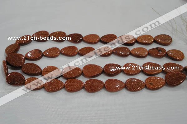 CFG816 12.5 inches 15*20mm carved leaf goldstone beads wholesale