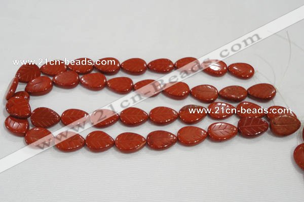 CFG822 12.5 inches 15*20mm carved leaf red jasper beads wholesale