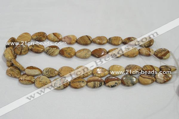 CFG823 12.5 inches 15*20mm carved leaf picture jasper beads wholesale