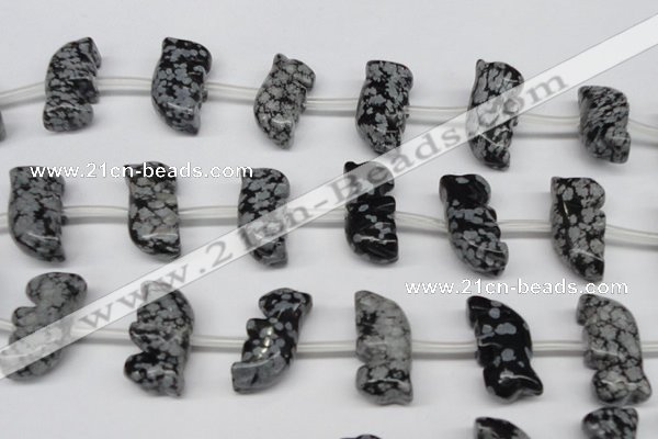 CFG859 Top-drilled 10*20mm carved animal snowflake obsidian beads