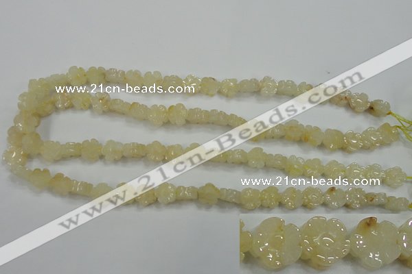 CFG880 15.5 inches 10mm carved flower yellow jade gemstone beads