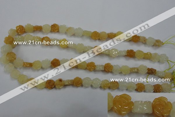 CFG881 15.5 inches 10mm carved flower yellow jade gemstone beads