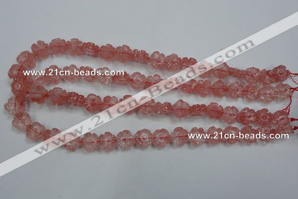 CFG884 15.5 inches 12mm carved flower cherry quartz beads