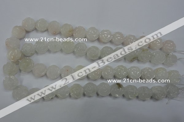 CFG885 15.5 inches 14mm carved flower white jade gemstone beads