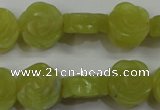 CFG887 15.5 inches 14mm carved flower lemon jade gemstone beads