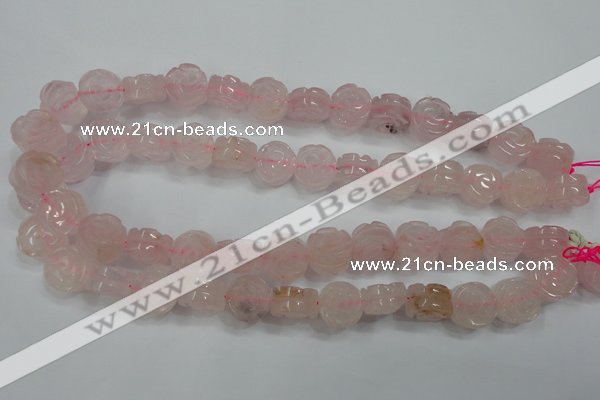 CFG890 15.5 inches 14mm carved flower rose quartz gemstone beads