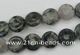 CFG901 15.5 inches 12mm carved coin donut moss agate beads