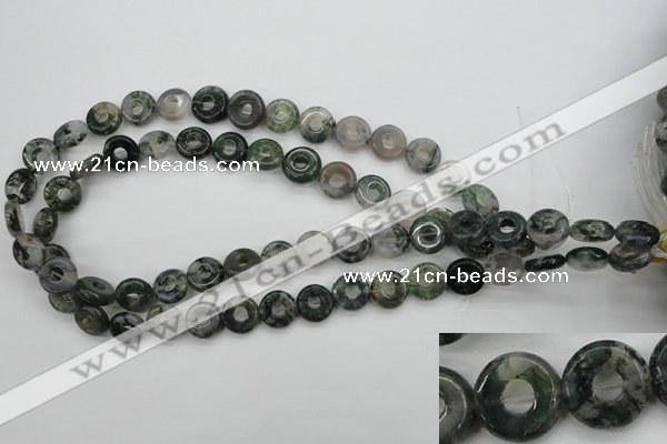 CFG901 15.5 inches 12mm carved coin donut moss agate beads