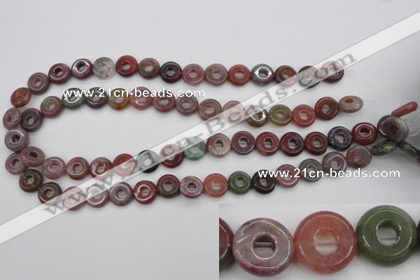 CFG902 15.5 inches 12mm carved coin donut Indian agate beads