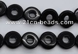 CFG903 15.5 inches 12mm carved coin donut black agate beads