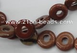 CFG905 15.5 inches 12mm carved coin donut brecciated jasper beads