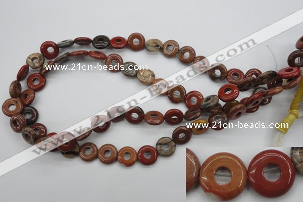 CFG905 15.5 inches 12mm carved coin donut brecciated jasper beads