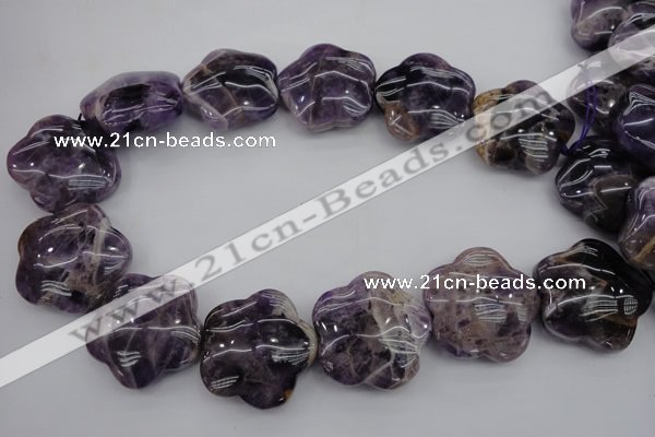 CFG913 15.5 inches 32*33mm carved flower dogtooth amethyst beads